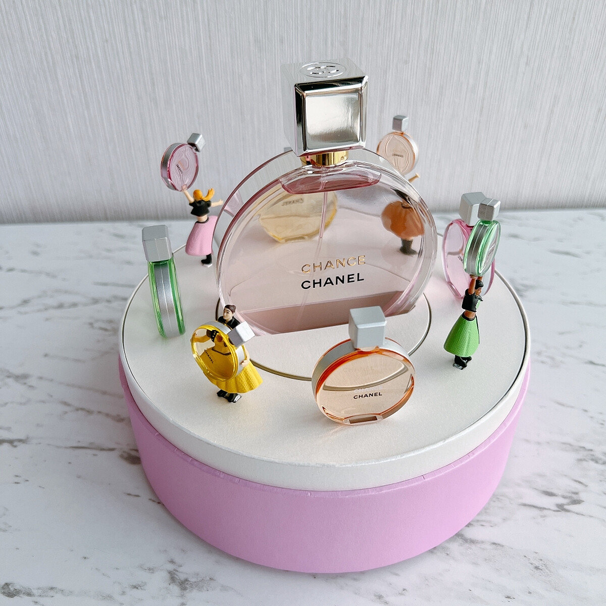 香奈兒CHANCE粉紅甜蜜香氛跳舞音樂盒實品。