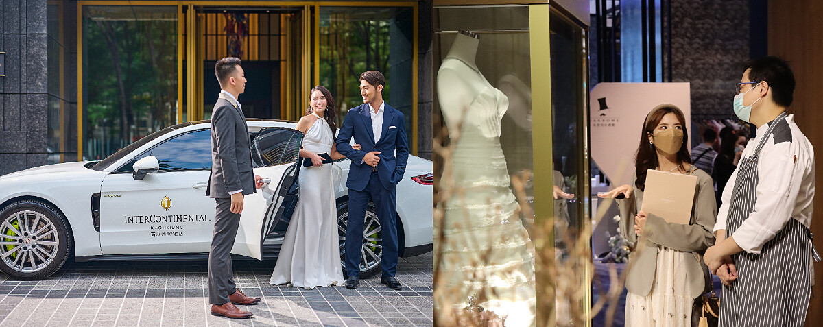 保時捷禮賓車、真人比例造型翻糖蛋糕等，洲際團隊展現奢華酒店的一站式整合專業服務，讓新人無憂成婚。