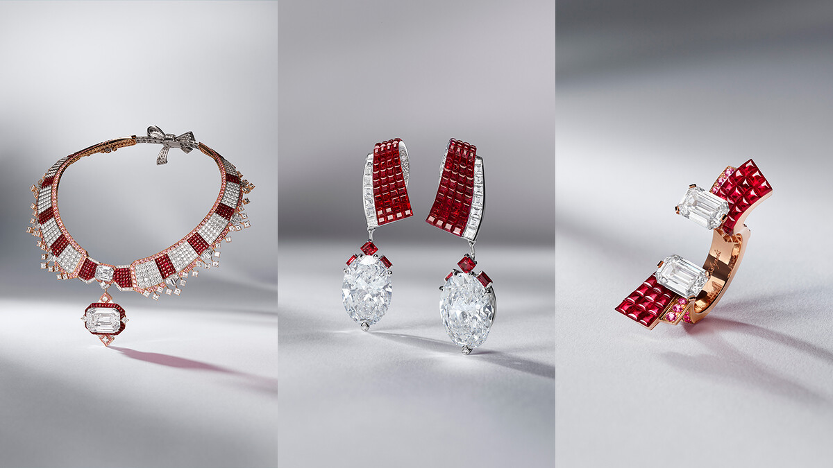 Collerette Myst&eacute;rieuse可轉換式項鍊及戒指、Volutes Myst&eacute;rieuses可轉換式項鍊及耳環連可拆式垂飾、Duo Myst&eacute;rieux指間戒。