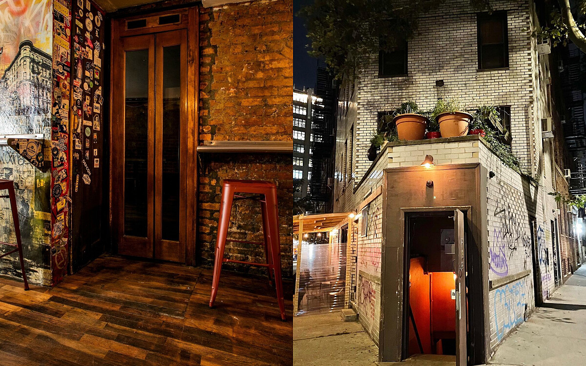 左為位於 East Village 的知名地下酒吧PDT（Please Don't Tell），右為位於 West Village 的Little Branch，大門入口低調都是地下酒吧的特色之一。