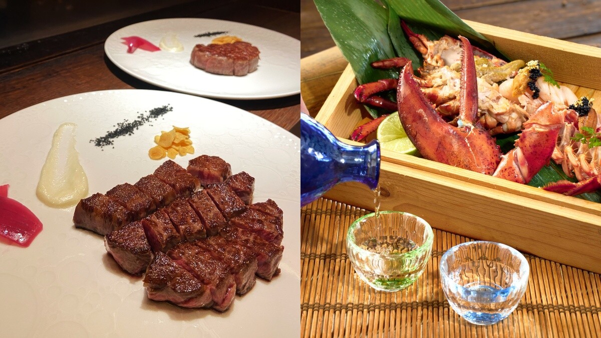 A5和牛肋眼、龍蝦清酒蒸籠蒸