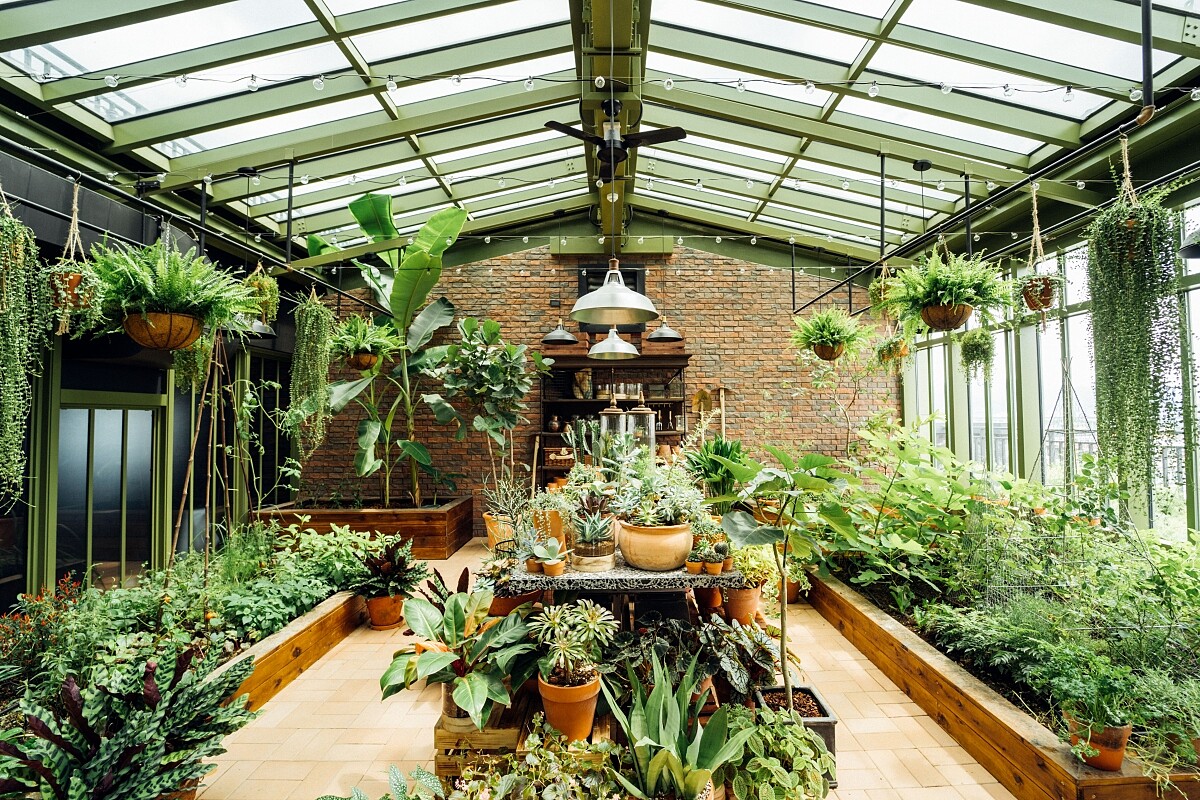 THE GREENHOUSE屋頂農園兩側的可食植栽種植區，選擇可永續採收的品種，豐富如同「植物圖書館」。