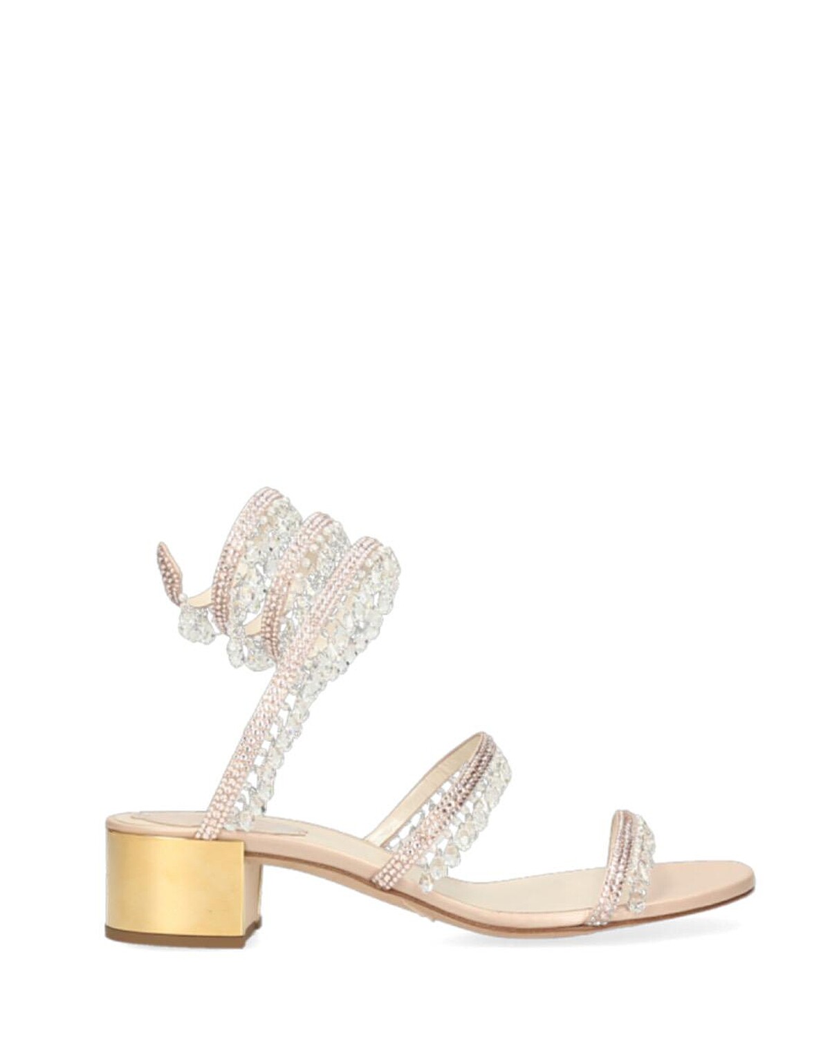  Rene Caovilla 金色粗跟鞋，價格店洽。