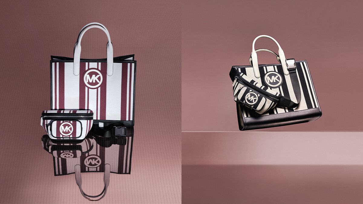 Hudson七夕限定藕色條紋拼接托特包，NT19,500、Hudson七夕限定藕色條紋拼接側背包，NT8,300；Hudson七夕限定黑色條紋拼接托特包，NT19,500、Hudson七夕限定黑色條紋拼接側背包，NT8,300。