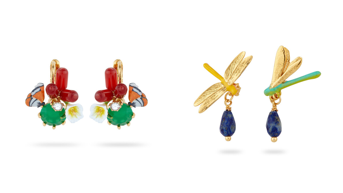 Les N&eacute;r&eacute;ides蝴蝶主題耳環，建議售價新台幣NT5,500元。 / Les N&eacute;r&eacute;ides蜻蜓主題耳環，建議售價新台幣NT3,000元。