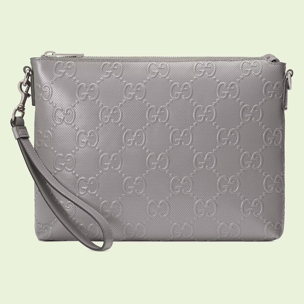 Gucci灰色GG 緹花皮革手拿包，NT 46,100