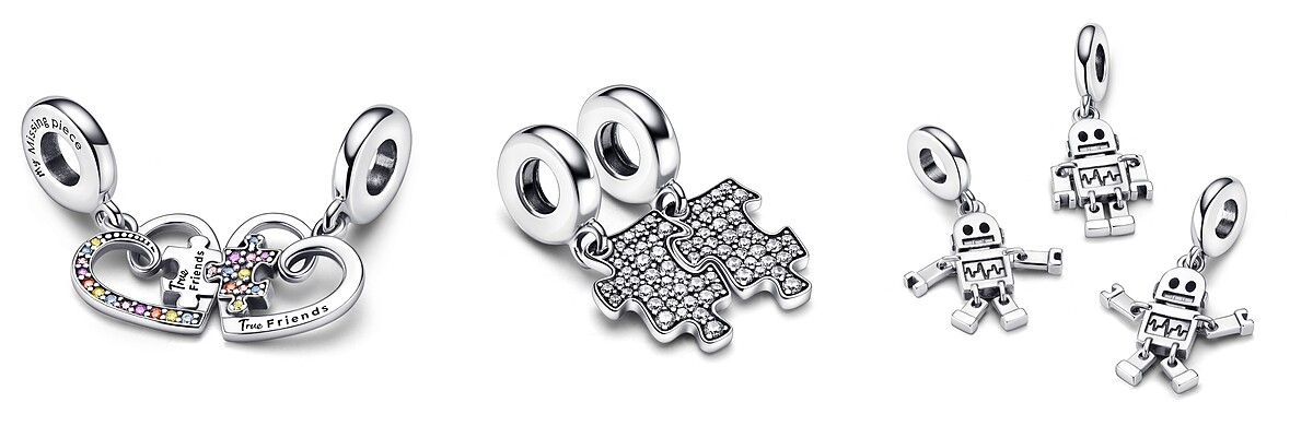 心形拼圖友誼雙吊飾NT2,480、璀璨拼圖吊飾NT1,880、機器人好友吊飾NT2,080