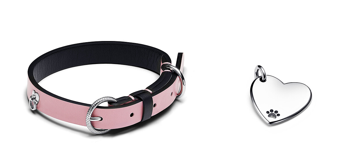 粉色非皮革材質寵物頸圈 NT3,280、心形寵物頸圈飾牌NT1,280