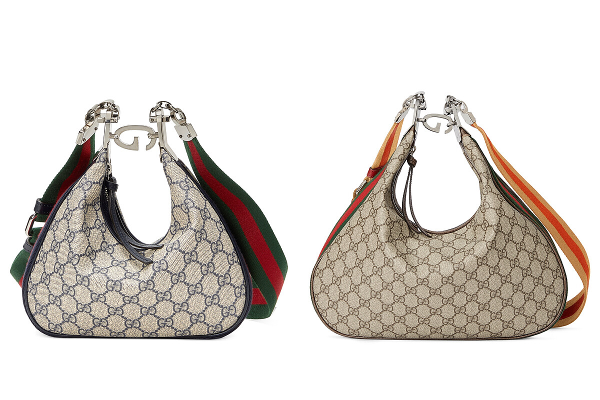 Gucci Attache小號藍色GG緹花肩背提包NT80,200、Gucci Attache中號棕色GG緹花肩背提包NT90,500