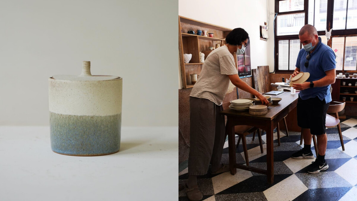 主廚 Xavier Boyer 與台南知名陶藝工作坊青青土氣討論訂製餐具。