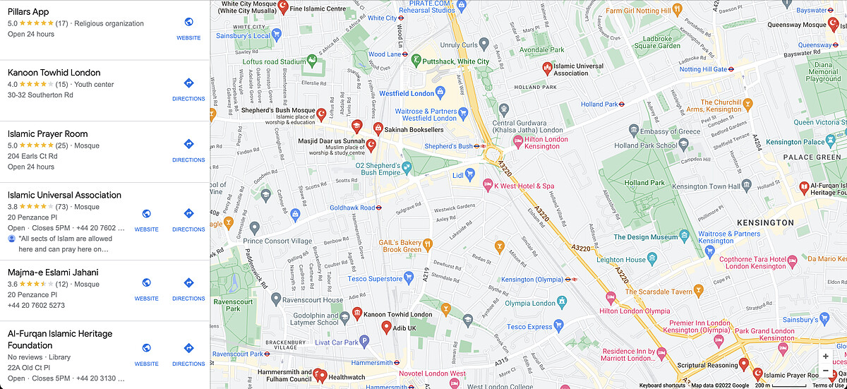 google地圖中我居住區域與慕斯相關的地點。