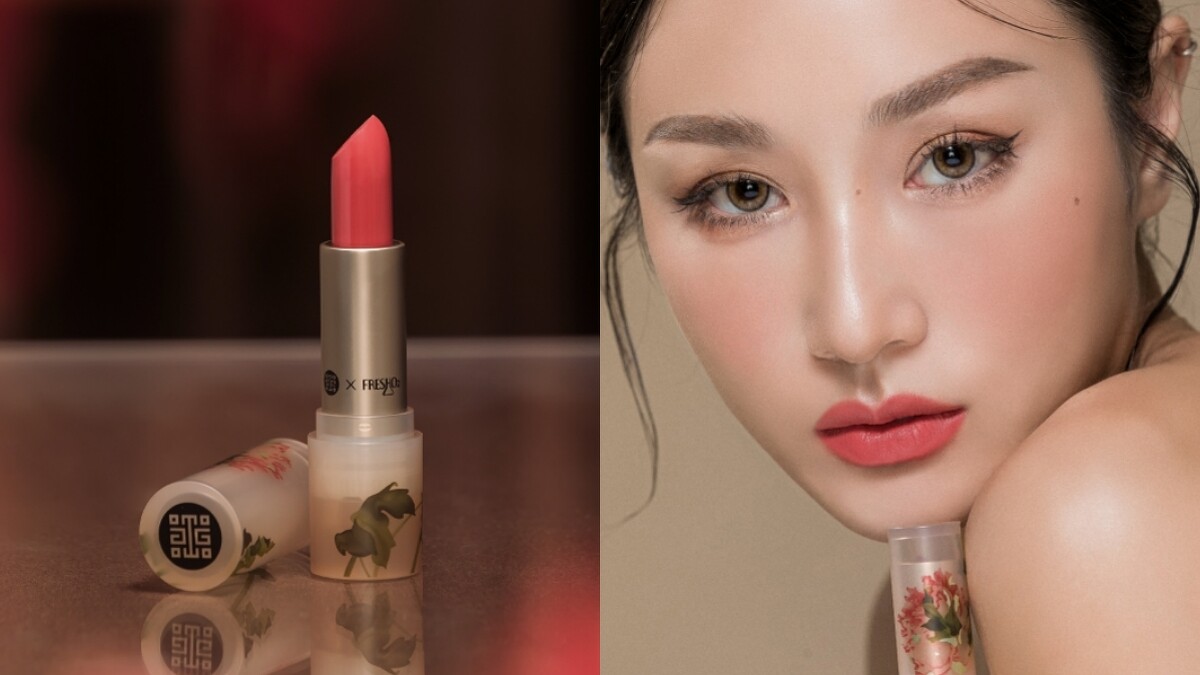 FreshO2 X珍藏故宮郎世寧系列春院牡丹唇脂膏#荷花蓮紅。