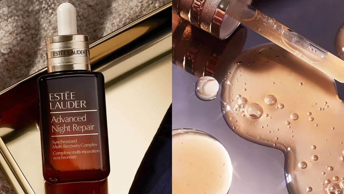 雅詩蘭黛「小棕瓶」特潤超導全方位修護露質地示意。