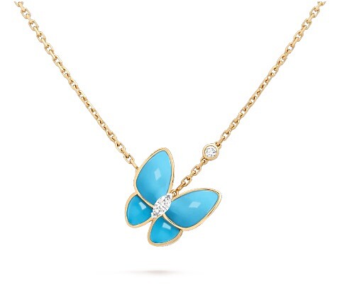 VCA 梵克雅寶Two Butterfly系列項鍊，黃K金，綠松石，鑽石，NT$ 306,000