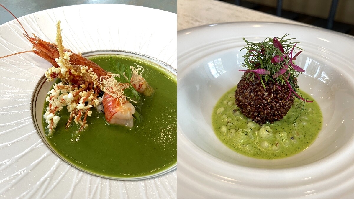 海蝦角瓜濃湯、薏仁燉飯