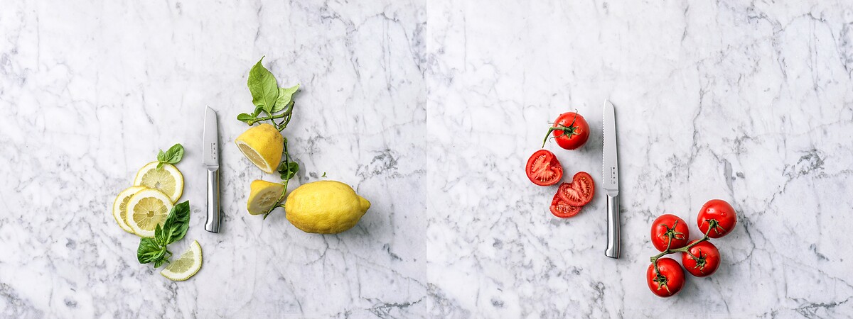 左：蔬果刀(8cm)，10點+NT199(市價NT1,380)，全台限量15,000把。/ 右：萬用刀(13cm)，10點+NT279(市價NT1,780)，全台限量17,000把。