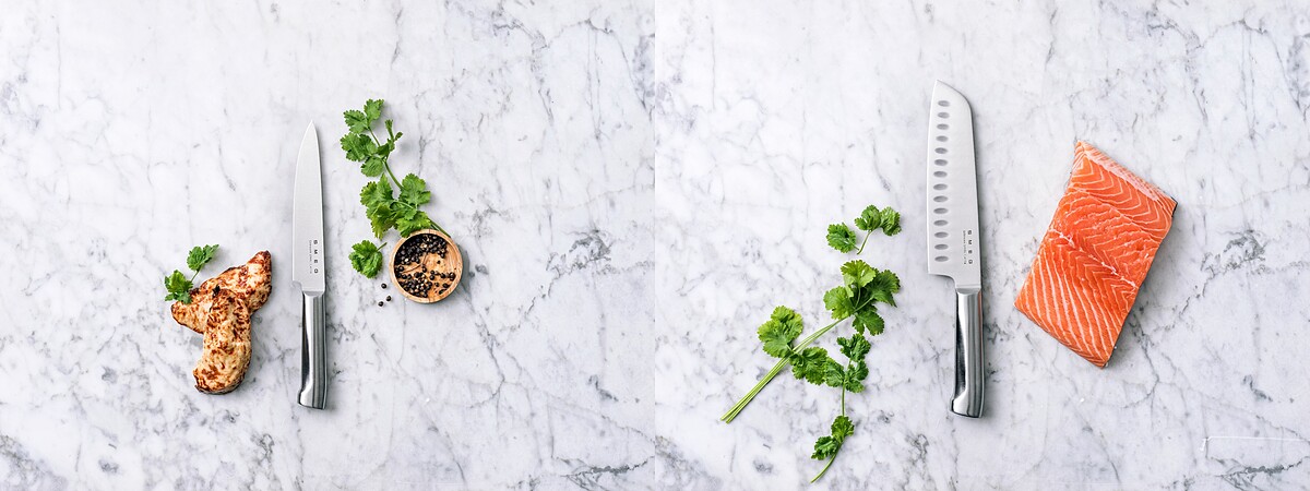 左：切肉刀(15cm)，15點+NT349(市價NT1,980)，全台限量15,000把。/ 右：三德刀(18cm)，15點+NT499(市價NT2,180)，全台限量27,000把。