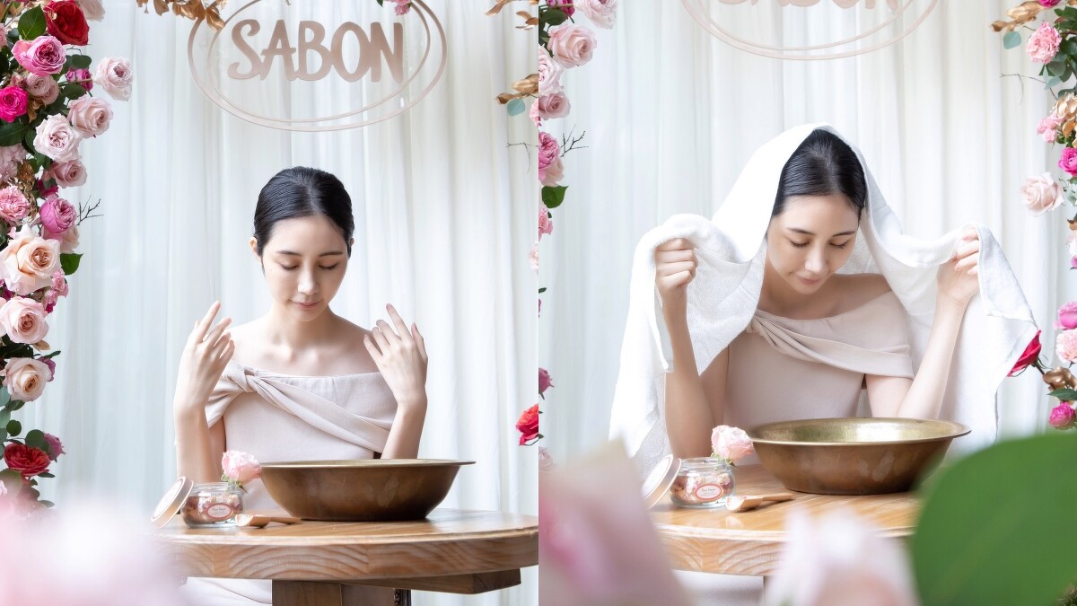 SABON大馬士革玫瑰珍顏浴示範。