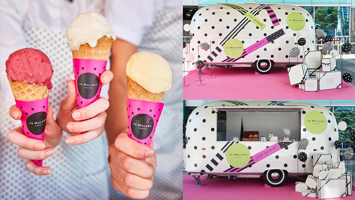 Jo Malone London 2018年「Just Because禮因為你」冰淇淋，推出黑莓與月桂葉、英國梨與小蒼蘭、青檸羅勒與柑橘口味，還有冰淇淋胖卡車。