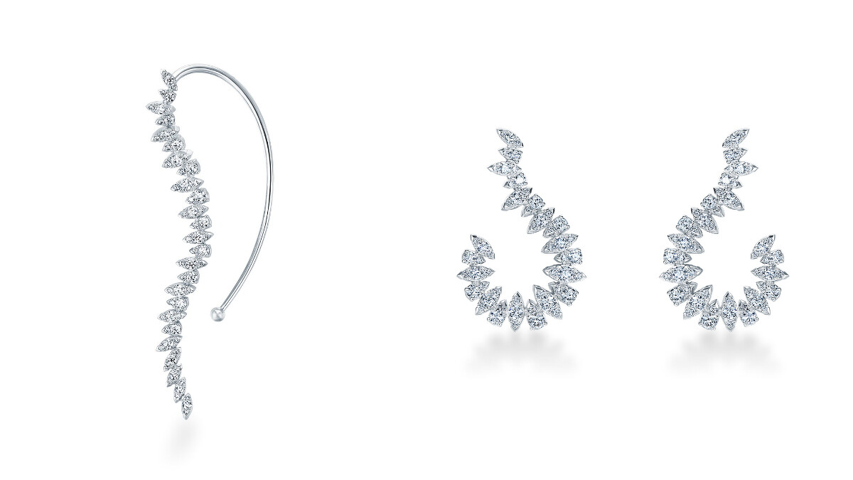 Aerial Twisted Dewdrop Ear Cuff (左)鑽石耳環/Aerial Twisted Sunburst 鑽石耳環
