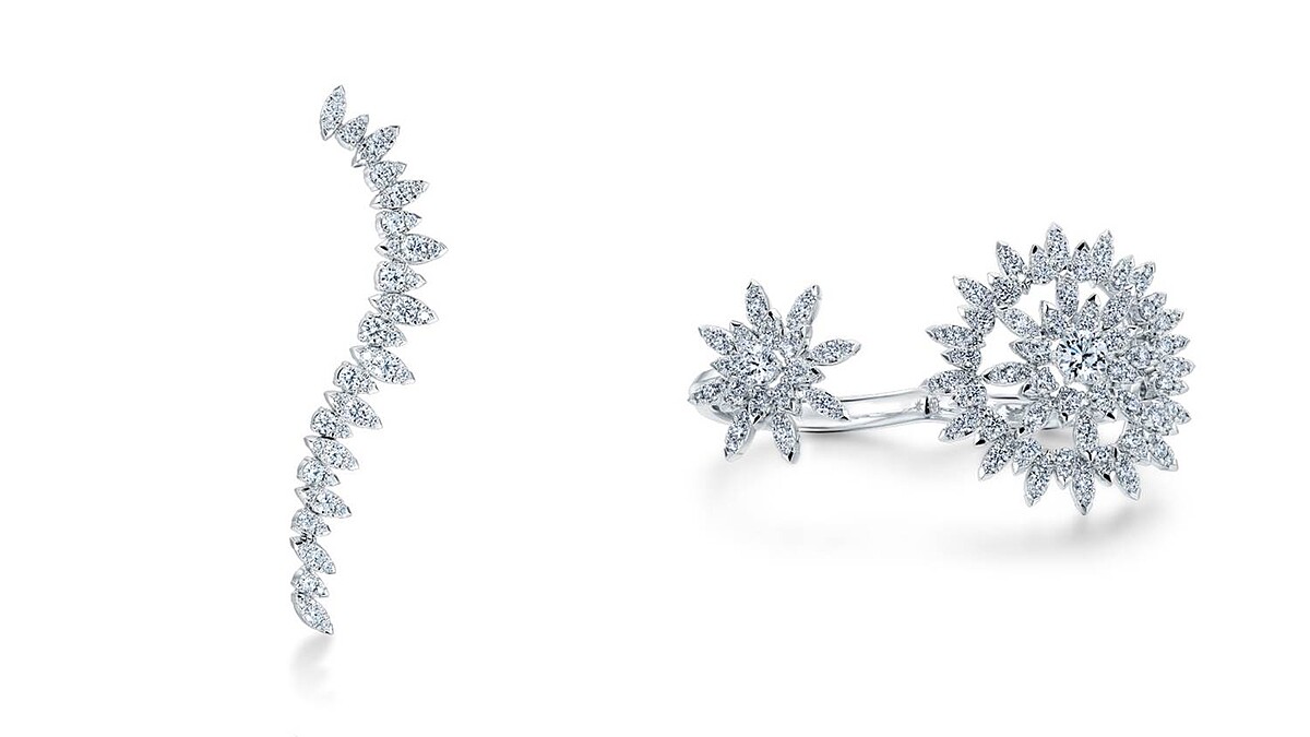 Aerial Twisted Dewdrop Earrings 鑽石/Aerial Sunburst Double Finger 鑽石戒指