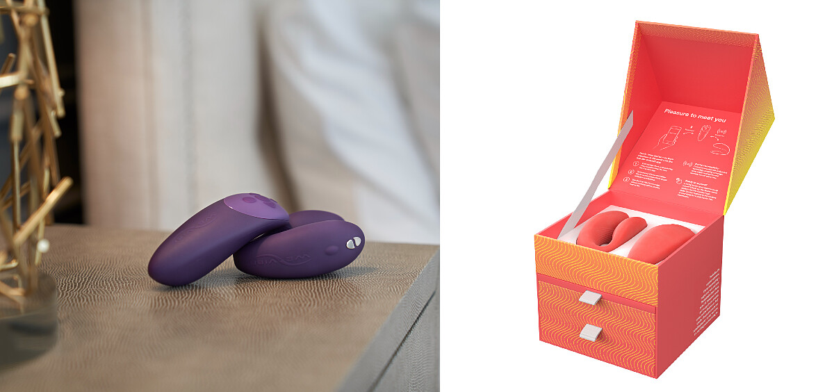 Chorus 藍牙雙人共震器(紫、珊瑚粉)。