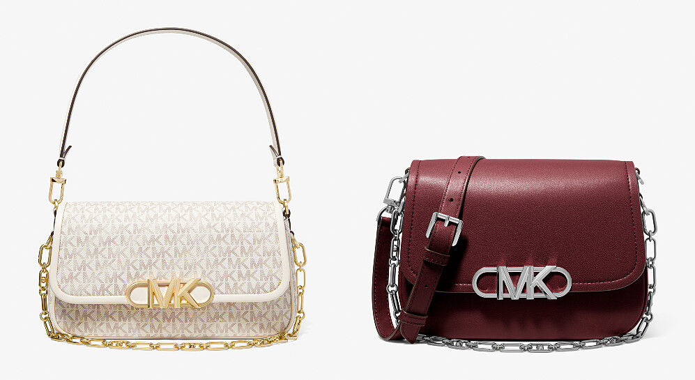 Parker 白色老花金屬飾側背包，NT22,000；Parker酒紅金屬飾斜背包，NT20,400