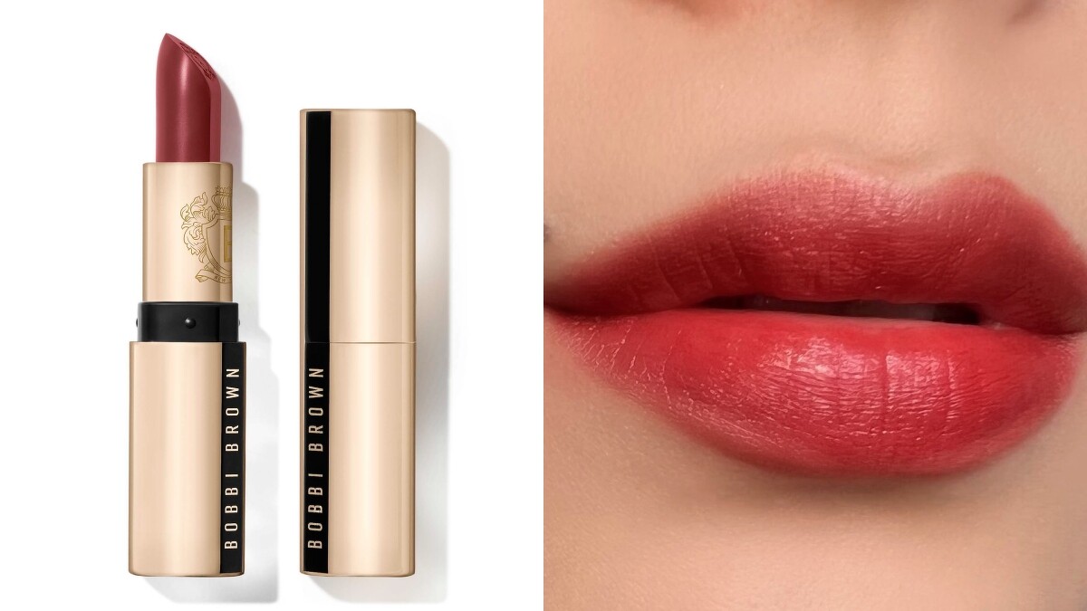 Bobbi Brown金緻緞光唇膏#RUBY赤茶紅棕實擦試色。