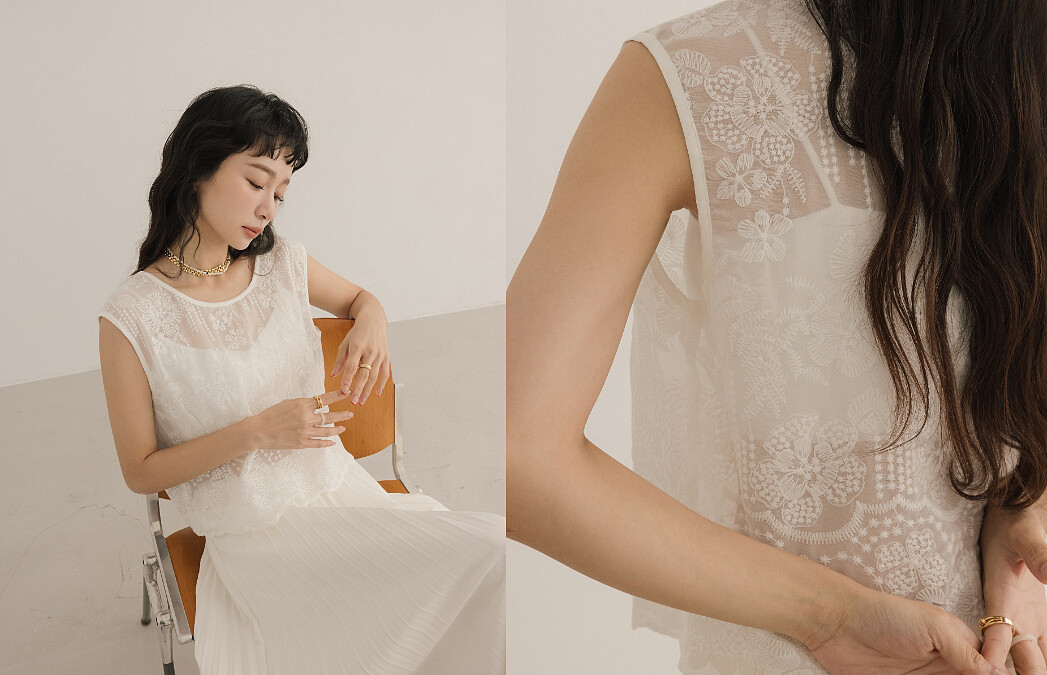 透膚蕾絲雪紡背心 ，NT$590