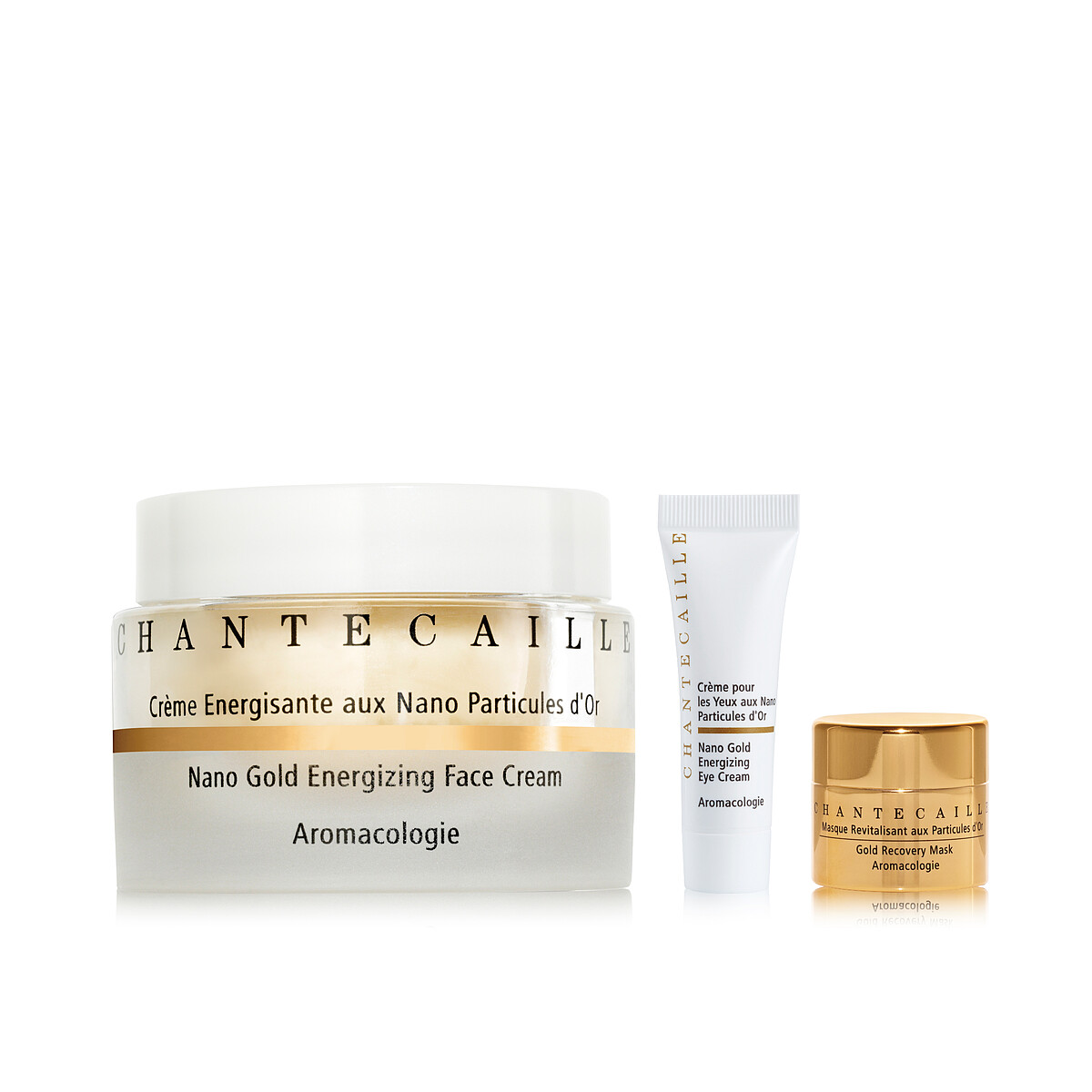 ⟪純金賦活修護組⟫ 極緻純金賦活乳霜 50ml，極緻純金賦活面膜 5ml，極緻純金賦活眼霜 3ml。