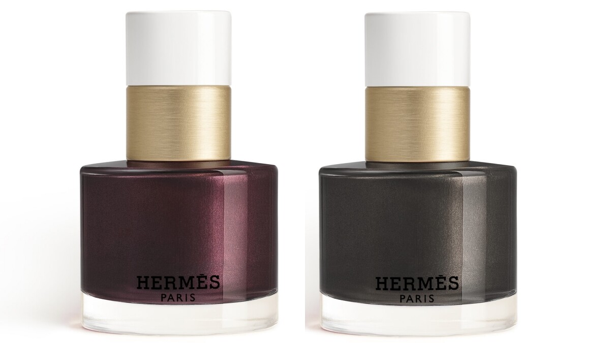 Hermes愛馬仕LES MAINS HERM&Egrave;S 2022秋冬限量指甲油(左起)#84 Violet Mangan&egrave;se 錳紫色、#90 Gris &Eacute;tain錫器灰，NT1,600