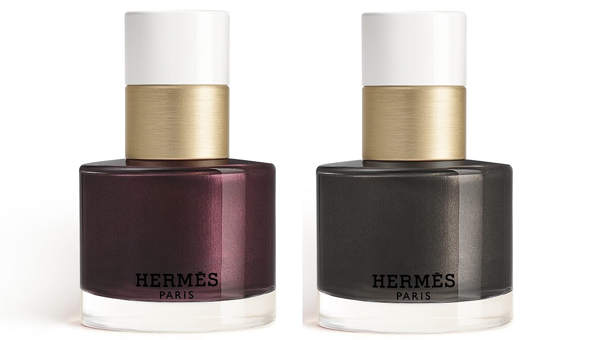Hermes愛馬仕LES MAINS HERMÈS 2022秋冬限量指甲油(左起)#84 Violet Manganèse 錳紫色、#90 Gris Étain錫器灰,NT1,600