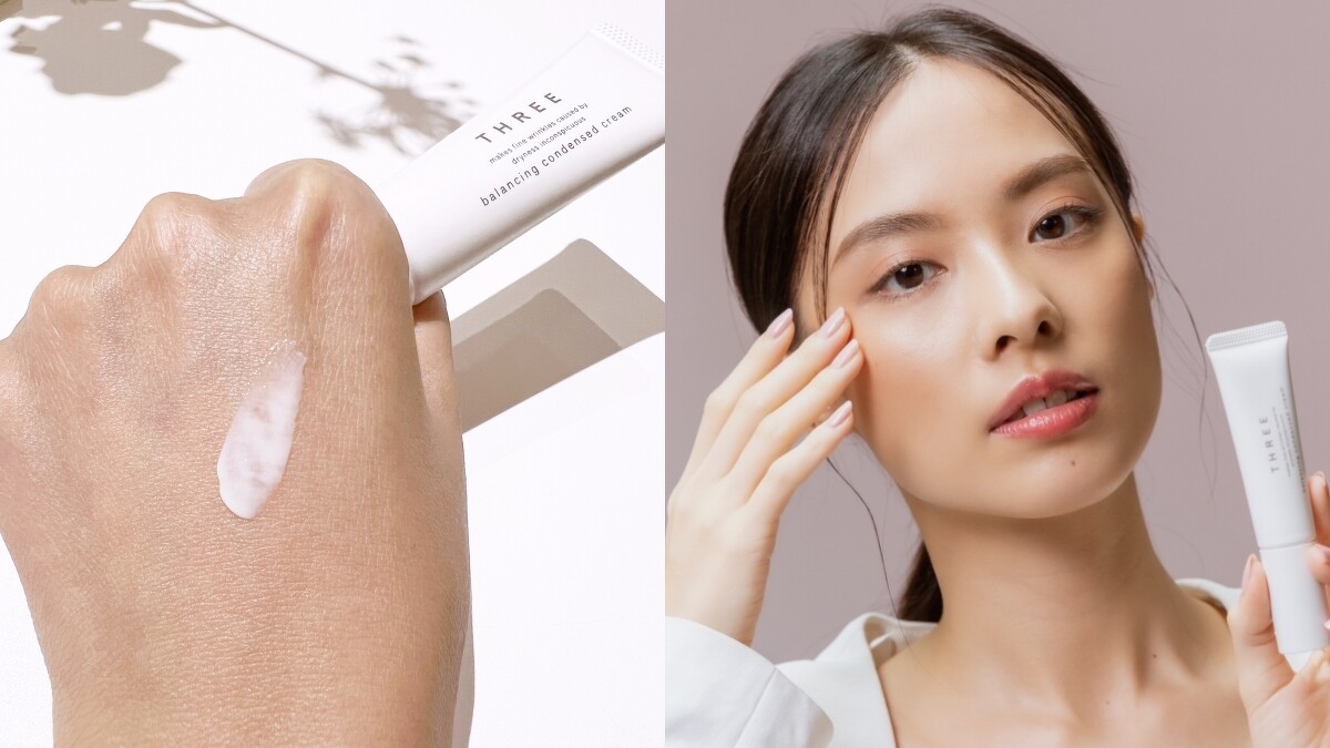 藉由按摩可將THREE平衡凝萃眼唇霜奢華潤澤注入眼周。20g，NT2,850