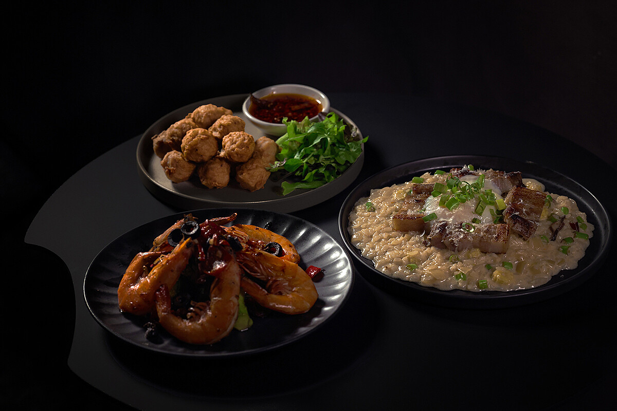 小肉丸、花椒蝦、鹹豬肉燉飯。