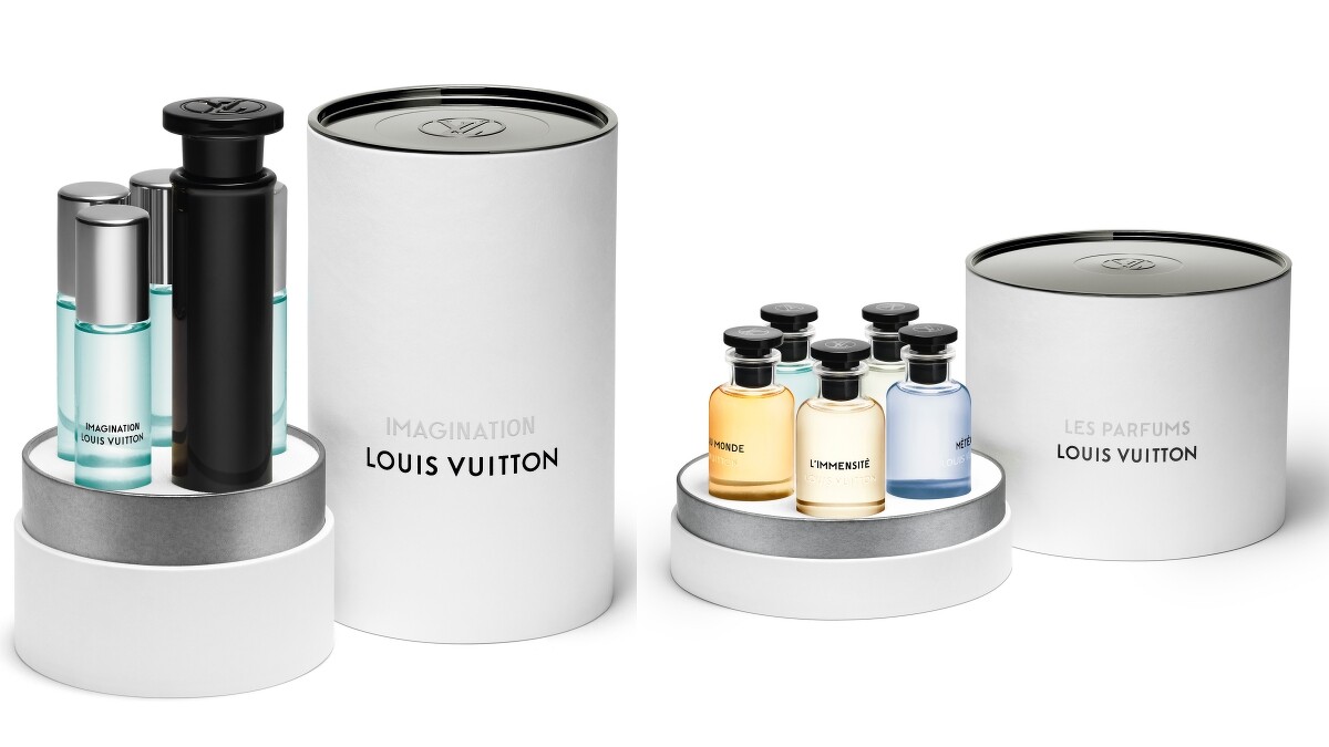 (左)LV路易威登2021男性香水Imagination隨身瓶4*7,5ml,NT9,200、隨身瓶補充包裝NT3,950。(右)LV路易威登2021男性香水迷你香水組合,NT9,200
