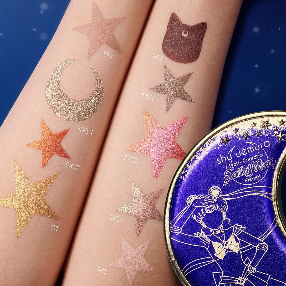 shu uemura植村秀x《美少女戰士Eternal》劇場版月亮緊急變身9色眼影盤手部試色。