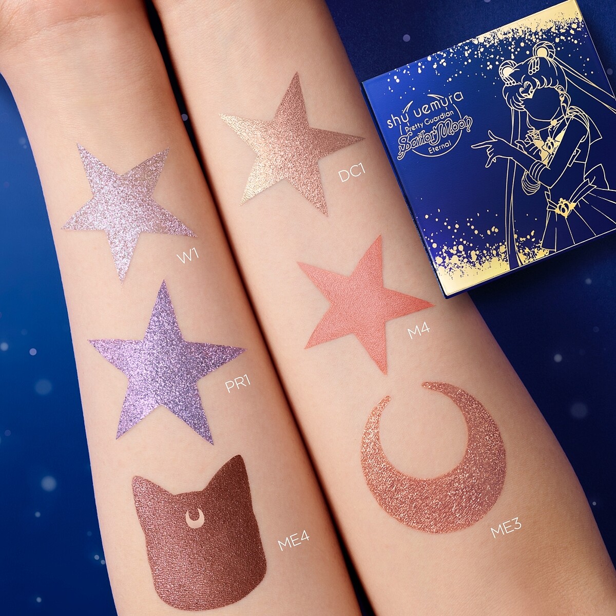 shu uemura植村秀x《美少女戰士Eternal》劇場版永恆月稜鏡6色眼影盤手部試色。