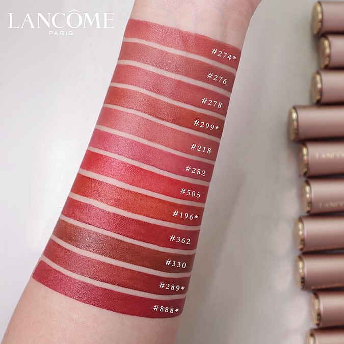 蘭蔻2022絕對完美柔霧唇膏12色手部試色。