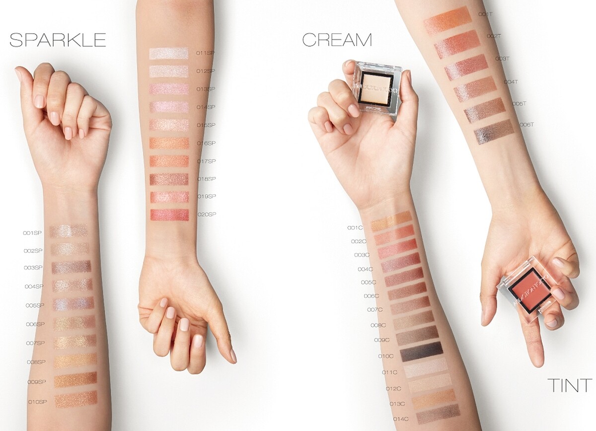 ADDICTION奧可玹魅癮眼采閃爍光20色、天鵝絨14色、絲綢光6色手部試色。