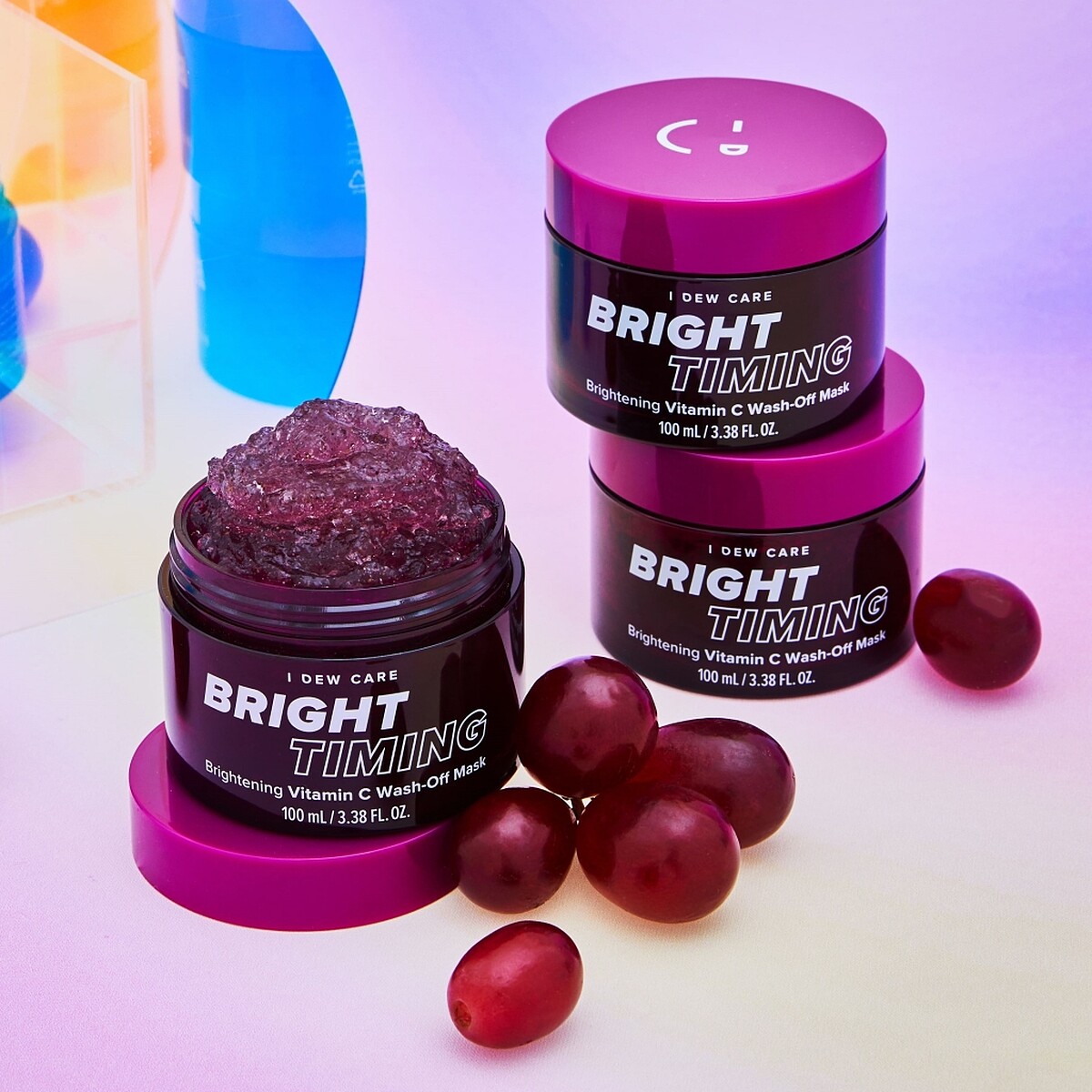 I DEW CARE葡萄籽C水亮果凍面膜情境。