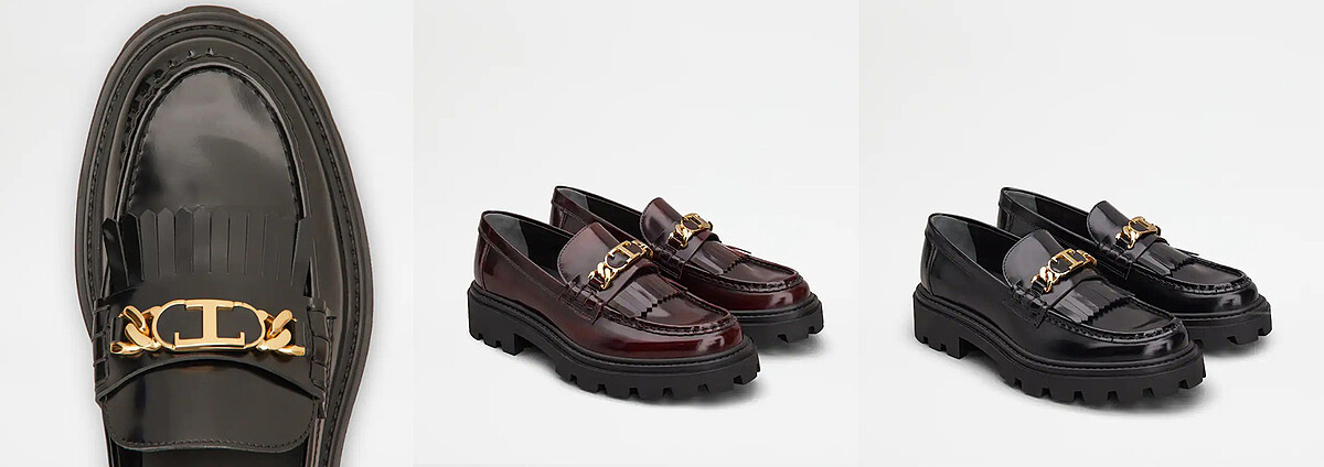 TOD&rsquo;S招牌T Chain飾釦、酒紅和黑色厚底樂福鞋，NT29,300