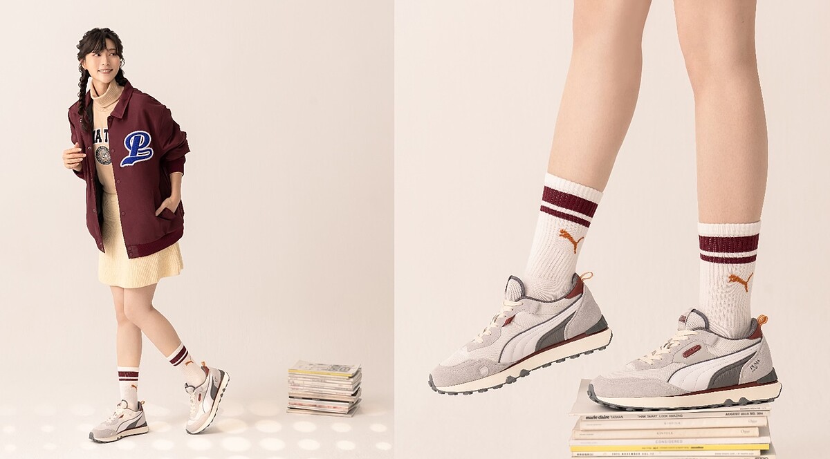 Puma T教練外套NT$3580，Puma T高領衫NT$2080，PUMA Rider Future Vintage鞋款NT$2980。