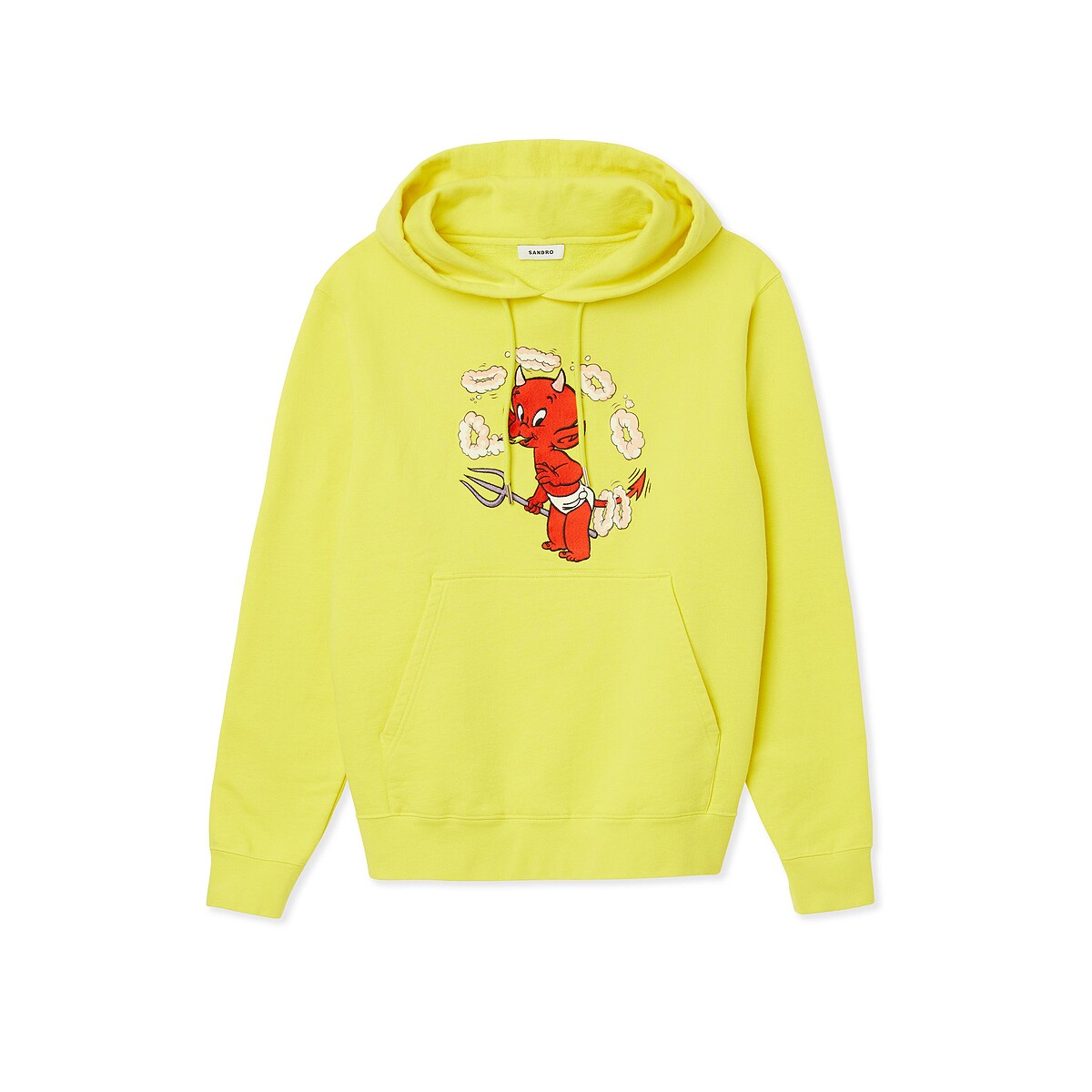 SANDRO HOMME_hot stuff the little devil 刺繡黃色連帽上衣 NTD 10,390