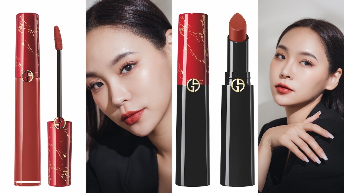 Giorgio Armani奢華絲絨訂製唇萃(#206紅棕玫瑰)6.5ml,NT1,400、奢華絲緞訂製唇膏(#206紅棕玫瑰)3.1g,NT1,450