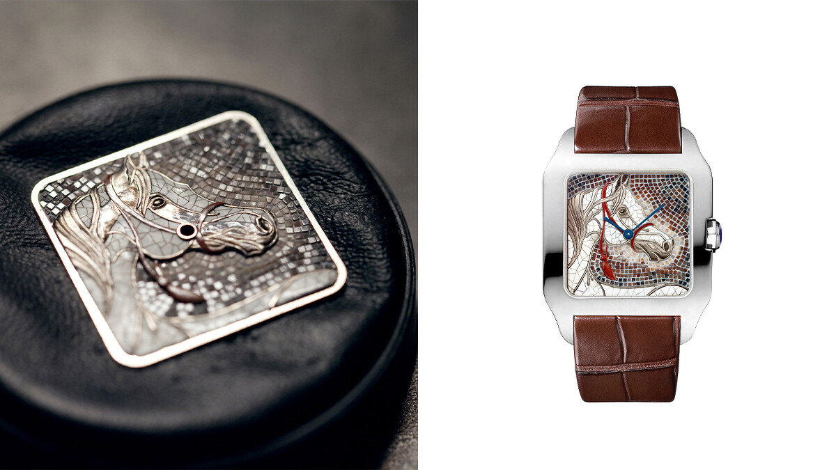 卡地亞大師工藝系列腕錶──寶石鑲嵌馬賽克工藝。