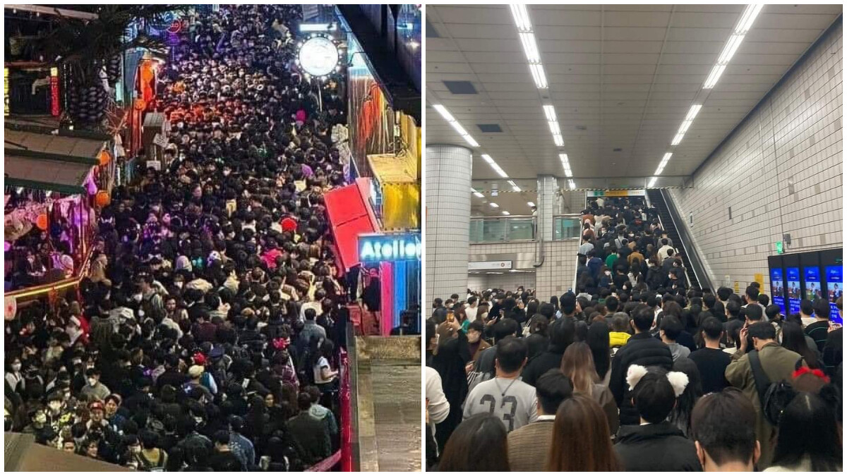 梨泰院地鐵街道29日晚間湧入大量人潮