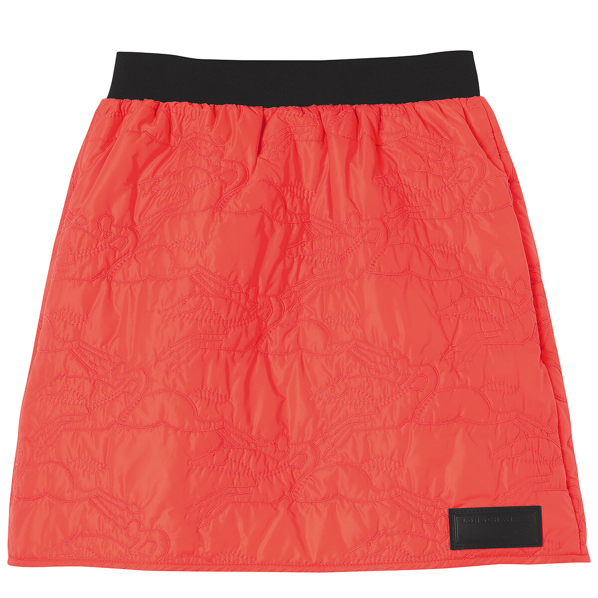 LONGCHAMP 橘色尼龍短裙 ，NT8,900。