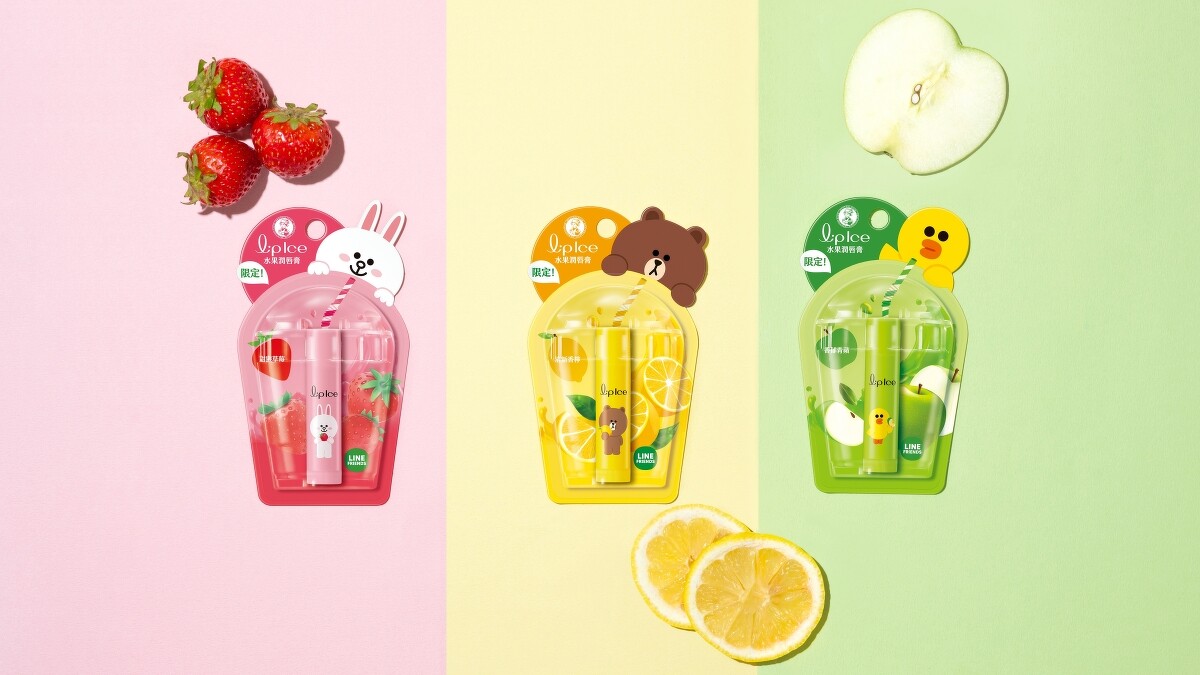 曼秀雷敦LipIce水果潤唇膏推出少女心爆棚的LINE FRIENDS特別款，香甜果香一擦彷彿走進水果派對。