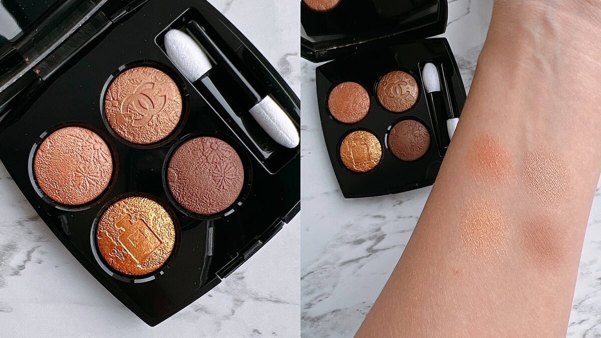 CHANEL香奈兒N&deg;5鐫刻四色眼影實品與試色。