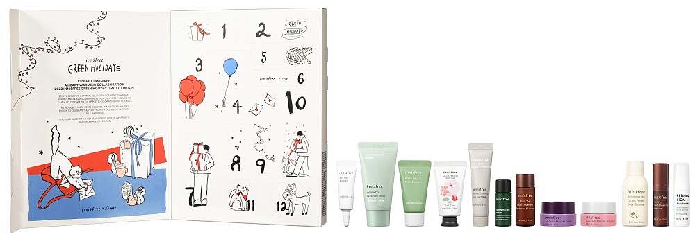 innisfree 2022綠色聖誕倒數月曆內容物。
